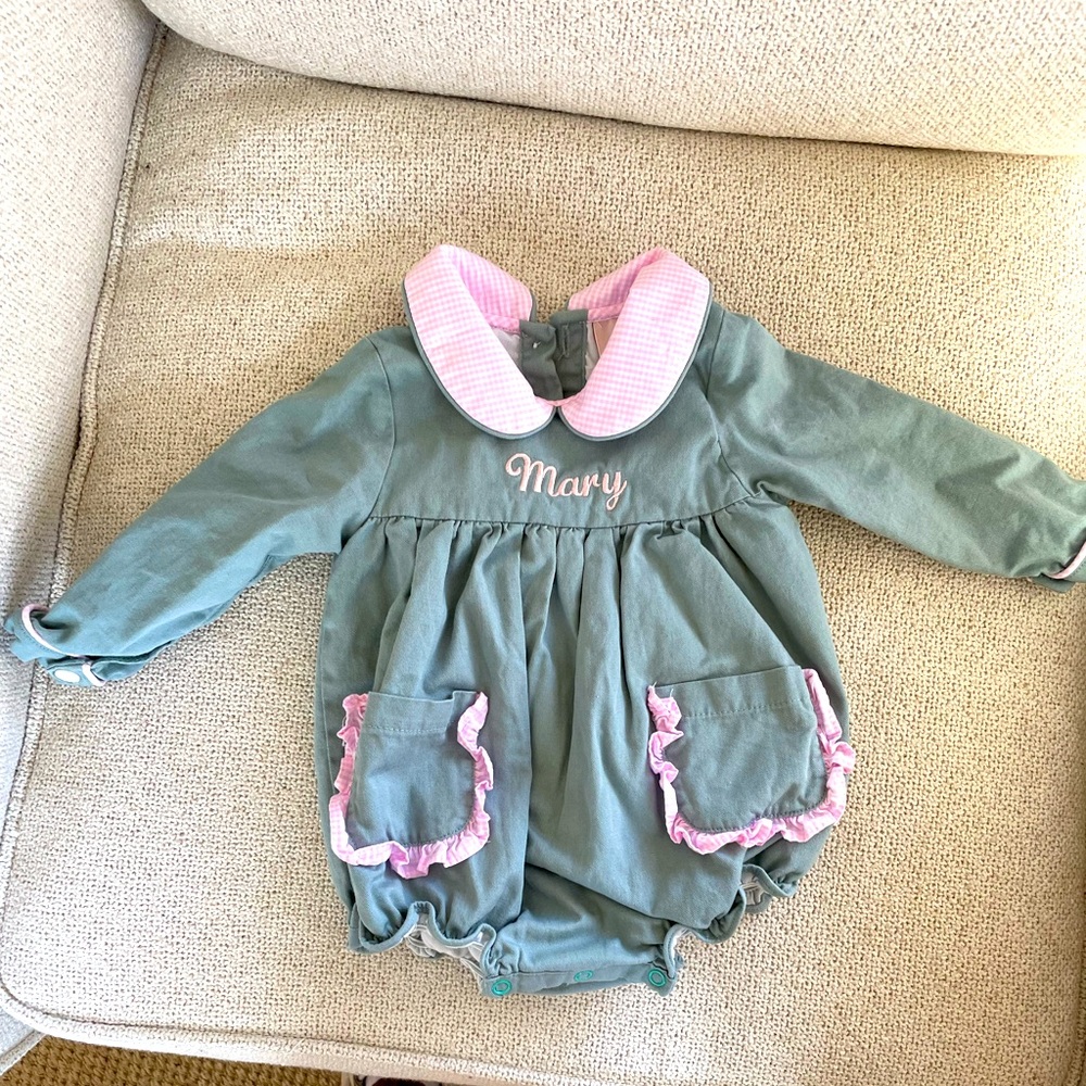 Smockingbird bubble - 6 months - “Mary” embroidered